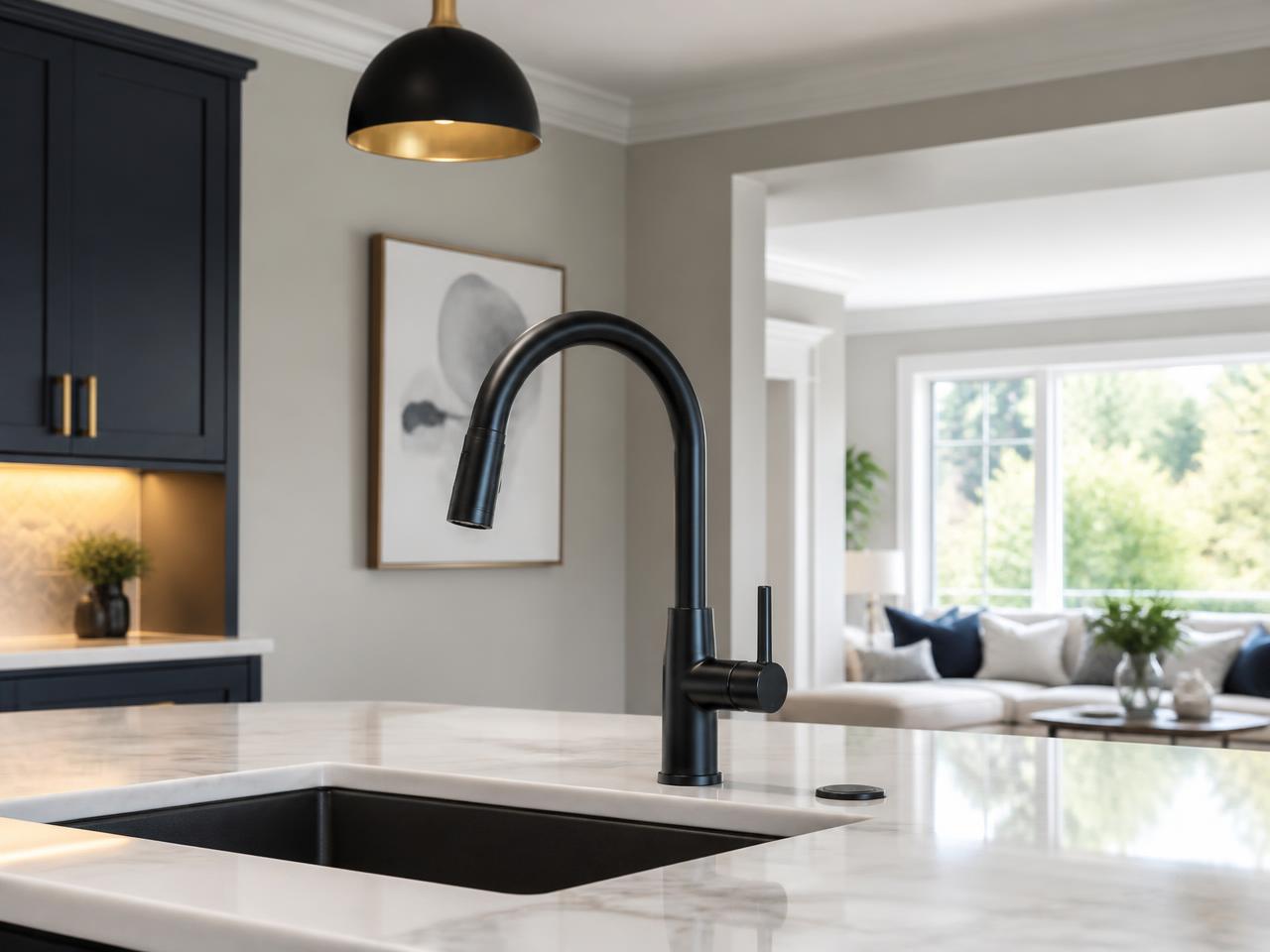 Technician replacing a kitchen faucet during a fixture replacement visit